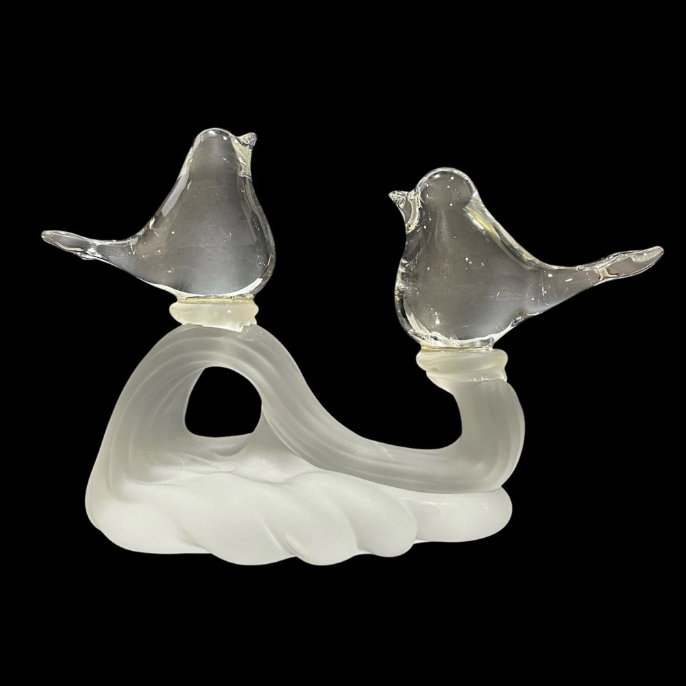 Vintage 1970s Silvestri Crystal Love Birds Paperweight - Clear Frosted Taiwan
